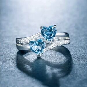Sterling Silver Heart-Shaped Blue Stone Silver Ring